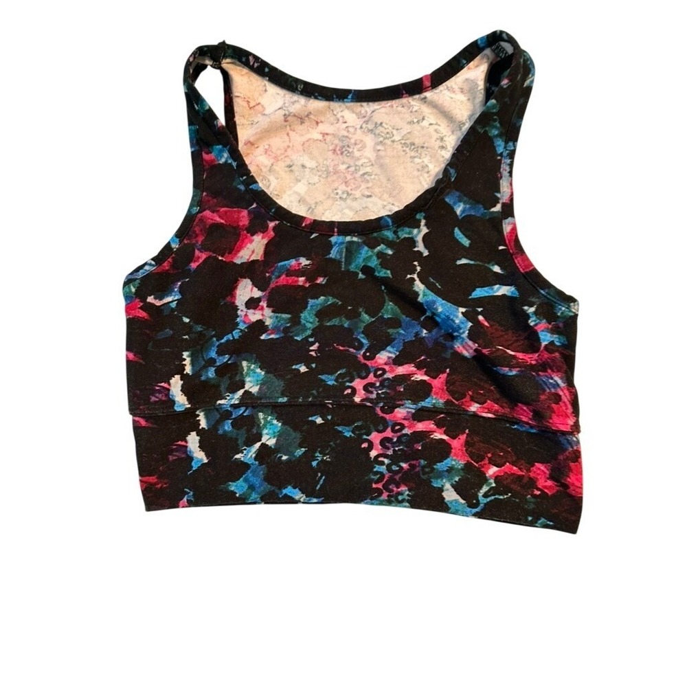 Multicolor Abstract Floral Leopard Print‎ Athletic Crop Top Sports Bra Womens M